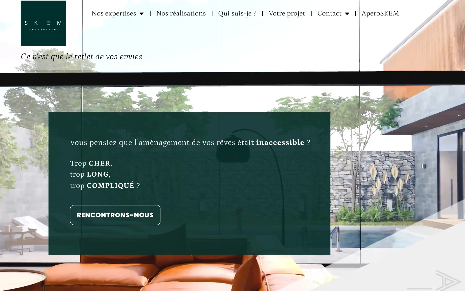 Page d’accueil du site SKEM Aménagement, cuisines, salles de bain et dressings sur mesure dans l’Essonne, réalisé par Ambriel