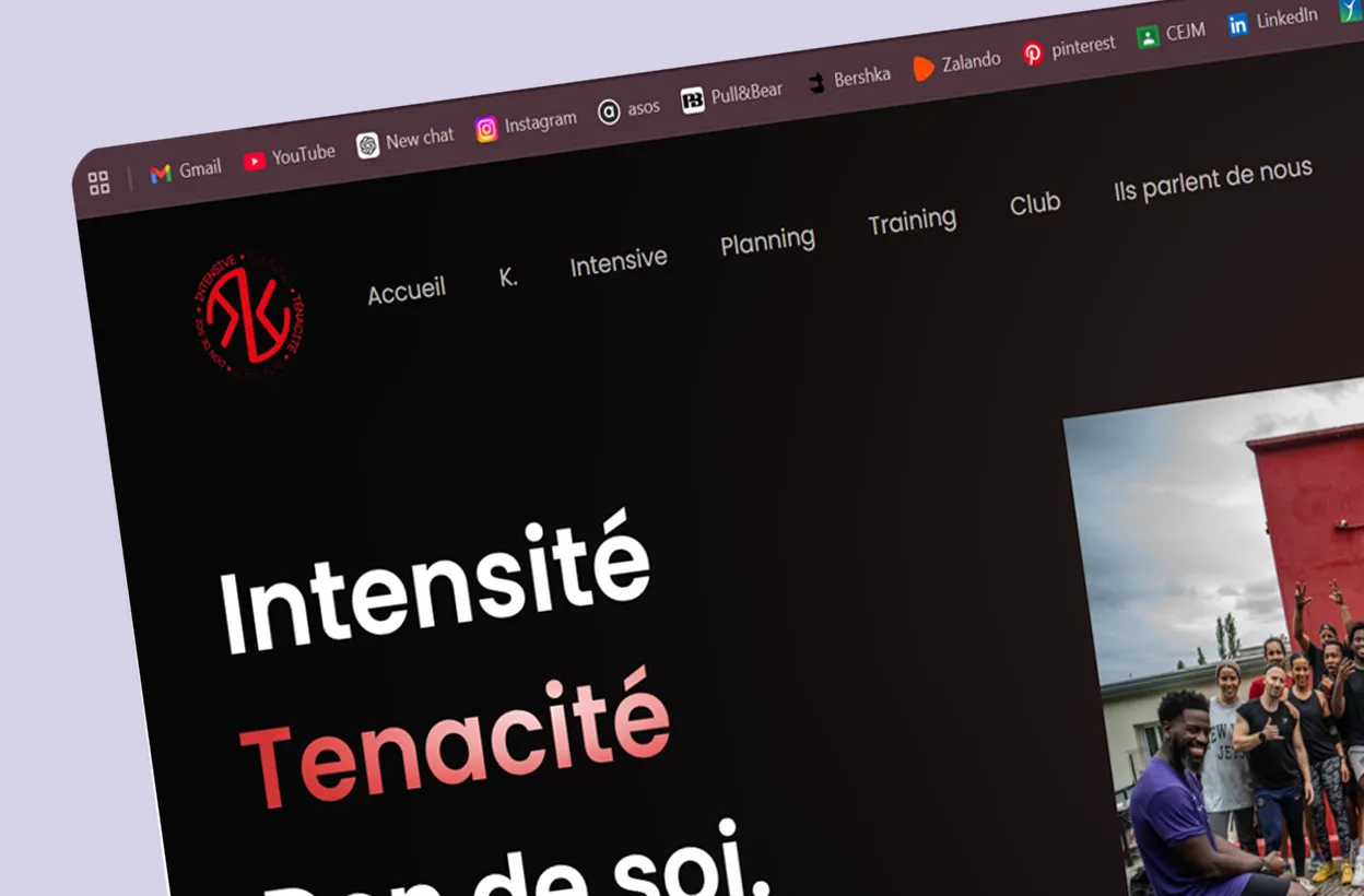 Maquette du site K Intensive Training Club affichée dans un navigateur, salle de sport en Île-de-France, réalisé par Ambriel